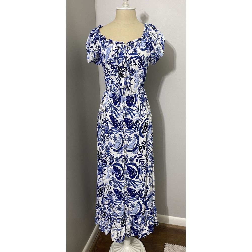 Women's Summer Maxi Dress Lightweight Soft Beachy Nautical Cruise Wear‎ Size S/M